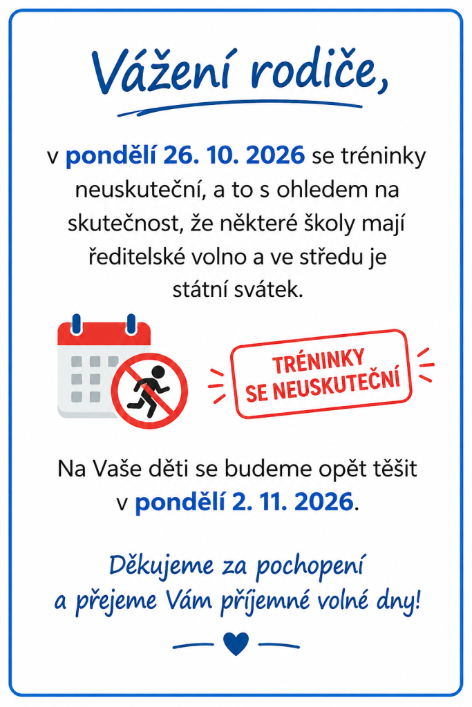 Tréninky pondělí 26.10.2026